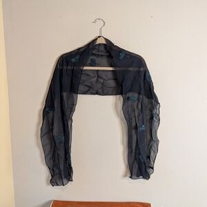 Chic Black and Teal Dragonfly Sheer Women's Scarf